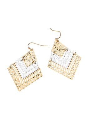 Tigerstars Silver Gold Geometric Cutout Chevron Dangle Earrings